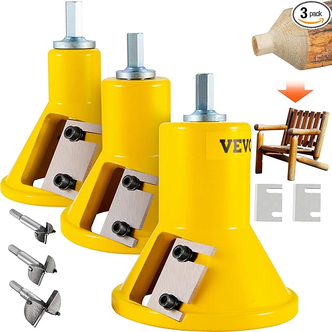 VEVOR Tenon Cutter, 1"/25.4mm & 1.5"/38mm & 2"/50.8mm, with Dual Straight Blades & Button Screws Home Master Kit, Premium Aluminum & Steel Log Furniture Cutter, Commercial Starter’s Tool for Home DIY