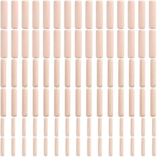 90 Pcs 3 Size Wooden Dowels Assorted, M6 M8 M10 Fluted Wood Dowel Pins, Hard Wood Grooved Plug, Furniture Woodwork Straight Grooved Dowel for Crafts, Furniture, DIY, Carpentry (1/4"+5/16"+3/8")