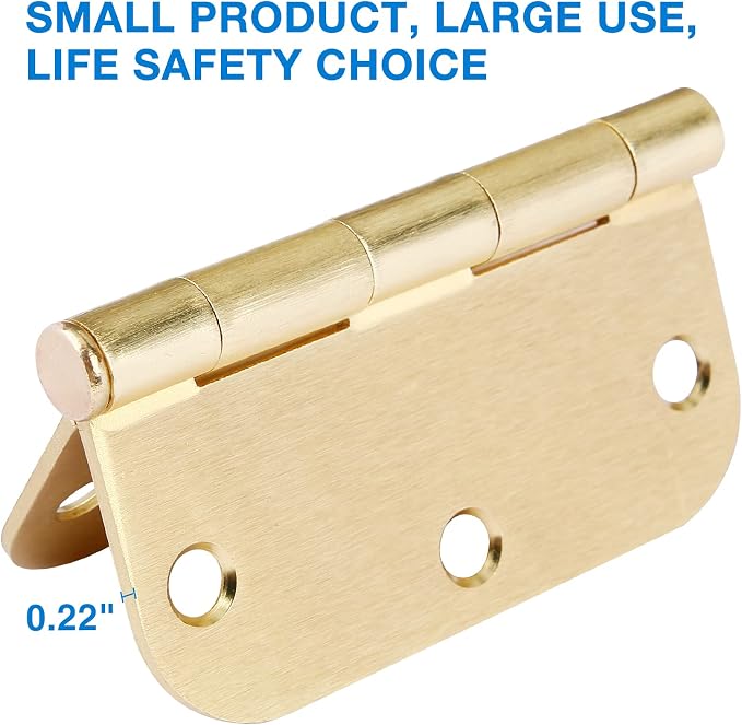 Rounded Door Hinges 3-1/2" x 3.5 inch, 5/8 Radius, Satin Brass 3 ½ Inch 18 Pack