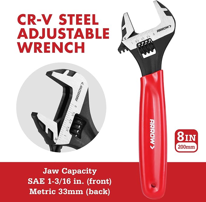 ARROW 8PCS Pliers & Wrench Set, Portable Rolling Bag With Handle | 6" Needle Nose Pliers, 6" Diagonal, 7" Linesman, 8" Slip Joint, 8" & 10" & 12" Groove Joint and CRV 8" Adjustable Wrench