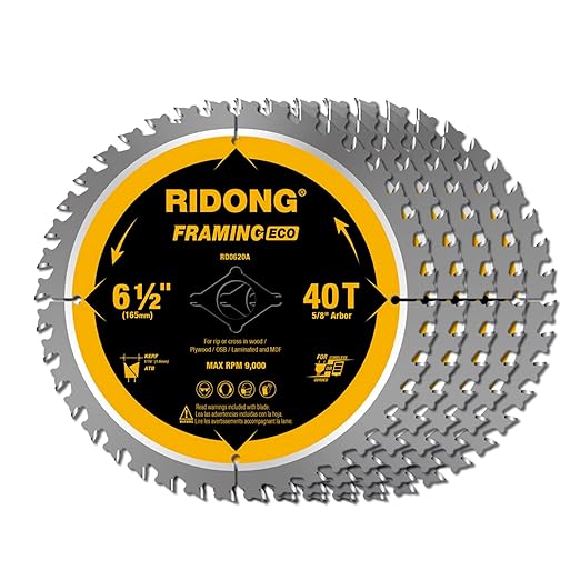 6-1/2 Inch 40 Tooth Circular Saw Blade with 5/8 Inch Arbor ATB Finishing for Wood Cutting(5-Packs)