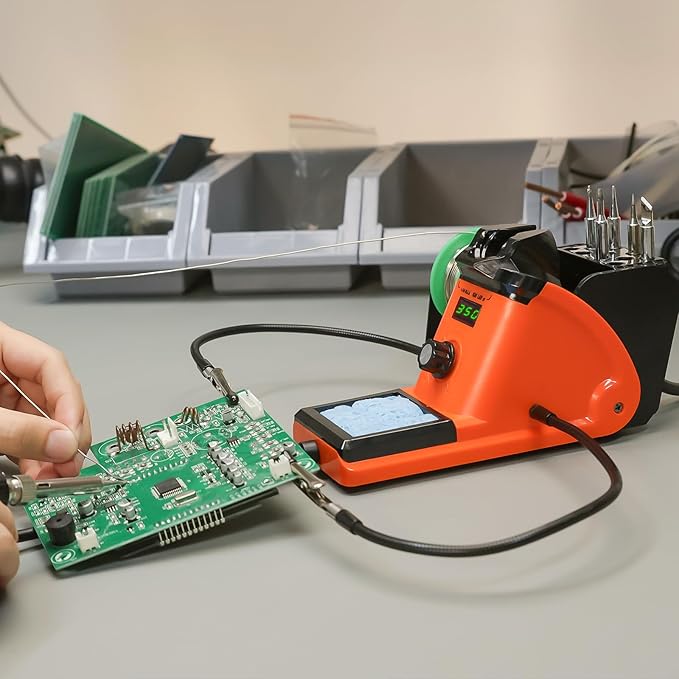 YIHUA 926 III 60W LED Display Soldering Iron Station Kit w 2 Helping Hands, 6 Extra Iron Tips, Roll of Lead-Free Solder, Solder Sucker, S/S Tweezers, °C/ºF Conversion, Auto Sleep & Calibration Support