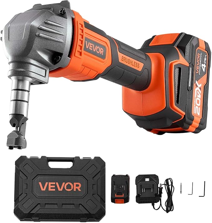 VEVOR Cordless Metal Nibbler, with 20 V 4000 mAh Battery, 2200 RPM Efficient Brushless Motor, Electric Nibbler Metal Cutter with Plastic Carrying Case for Cutting Steel Sheet and Aluminum Sheet