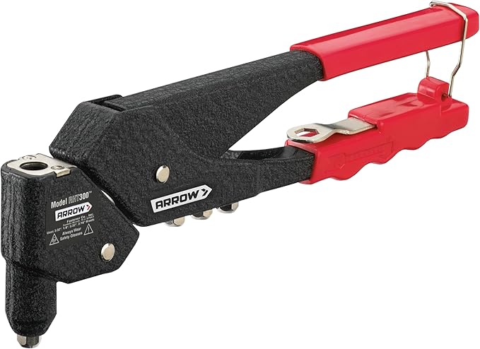 Arrow RHT300 One-Handed Swivel Rivet Tool, Manual Riveter for Metal, Fabric, Leather, and Auto Repair, Uses 1/8-Inch, 3/16-Inch, 5/16-Inch Rivets