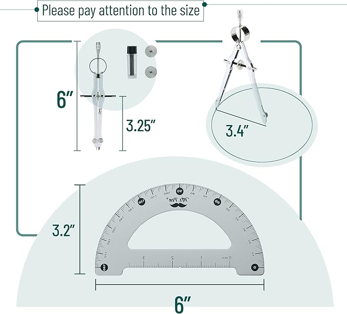 Mr. Pen- Metal Protractor and Convertible Compass Set, Protractor and Compass for Math, Drawing