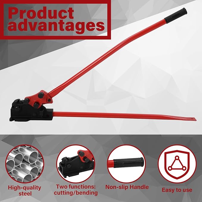 Threlaco Rebar Bender & Cutter 2 in 1 Rod Bender Metal Bending Tool Manual Effortlessly Cut and Bend Rebar up to 5/8" Bending Machine, Red