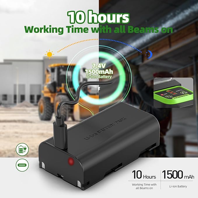 Huepar Self Leveling Laser Level Green Cross Line Laser with 2 Plumb Dots Laser Tool -360° Horizontal Line Plus 140° Vertical Level Laser with Up & Down Points - Rechargeable & Magnetic Bracket 7211CG