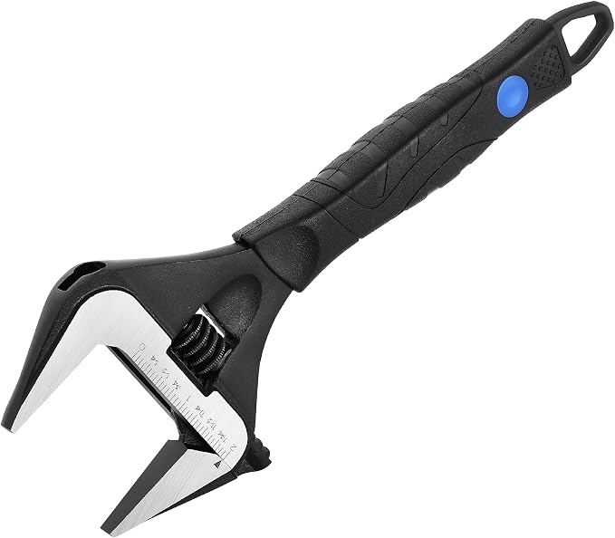 MAXPOWER 10-inch Wide Jaw Adjustable Wrench, 2-inch Jaw Capacity | Cr-V Steel, Stubby Plumbing Wrench, Soft Grips, Smooth Jaws