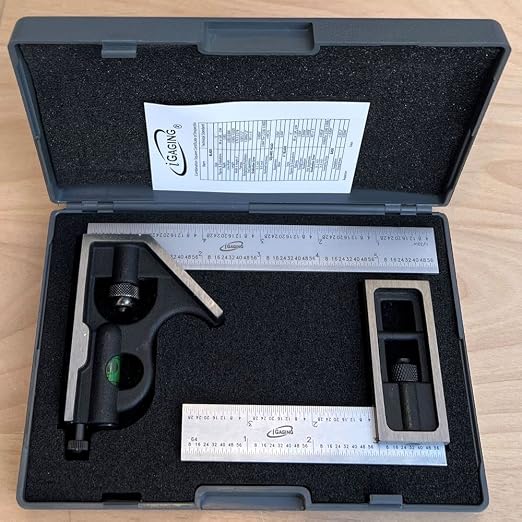 iGaging Square Set 4" Double Square and 6" Combination Square 4R Steel Blade High Precision Woodworking