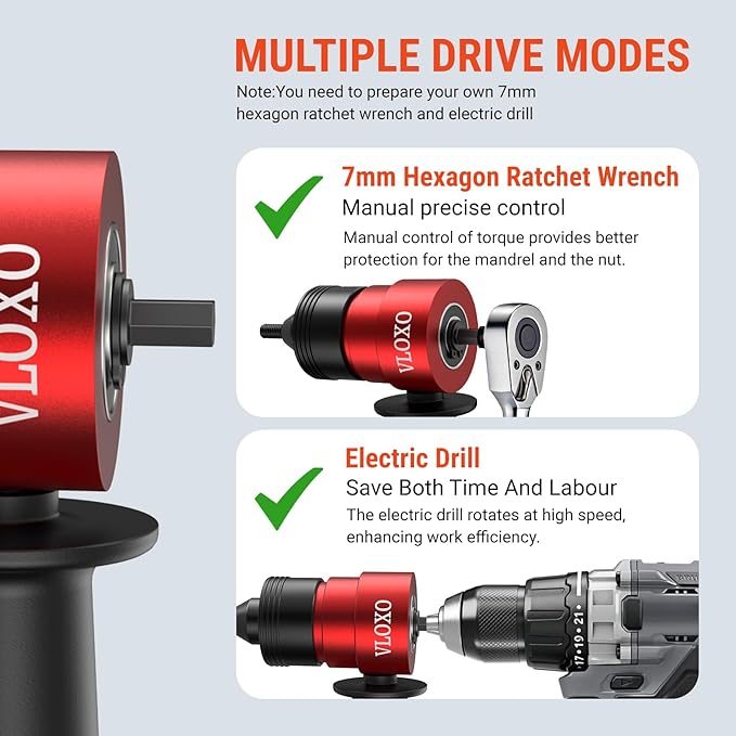 VLOXO Rivet Nut Drill Adapter for Electric Drill, Upgraded Rivet Gun Kit with 13 Different Iron Heads and 245Pcs Rivnuts Professional Rivet Nut Tool Kits Include Case