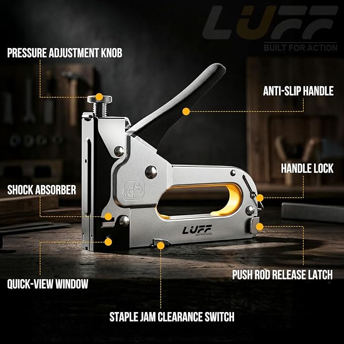 Staple Gun - LUFF 3 in 1 Heavy Duty Stapler Gun with 3000 Staples for Upholstery, Manual Brad Nailer Power Adjustment Stapler Gun for Wood, Decoration, Crafts DIY