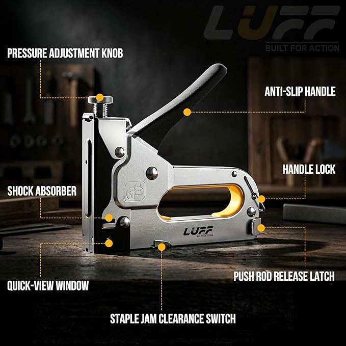 Staple Gun - LUFF 3 in 1 Heavy Duty Stapler Gun with 3000 Staples for Upholstery, Manual Brad Nailer Power Adjustment Stapler Gun for Wood, Decoration, Crafts DIY