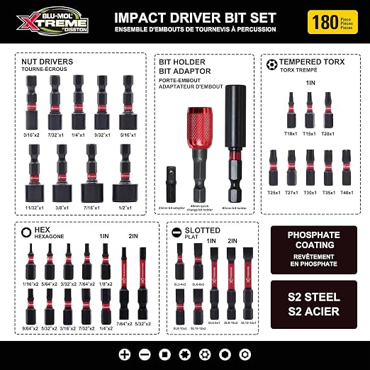 Disston BLU-MOL Xtreme 180 Piece Impact Driver/Screwdriver Bit Set E0100501