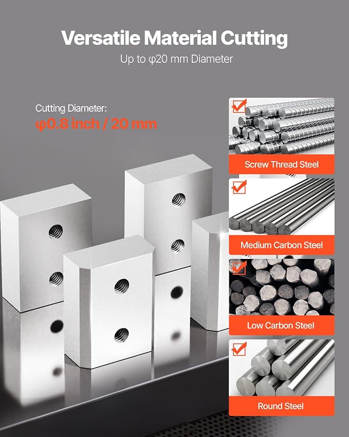VEVOR Rebar Cutter Replacement Jaw Blades 6 Pcs Silver - Double-sided CR12MOV High-Hardness Steel, for 3/4 Inch 20mm #6 Electric Rebar Cutter, with Screws & Spring Washer