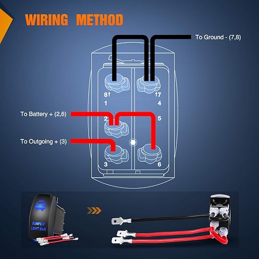 Nilight 90004B Bumper Light Bar Rocker Switch Led Light Bar 5 Pin Laser On/Off Switch 20A/12V 10A/24V Switch Jumper Wires Set