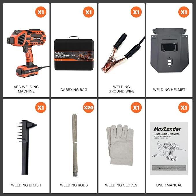 MAXLANDER Welding Machine Portable, 110V 120A Handheld ARC Welder with IGBT Inverter 5 Variable Current Adjustment, 20PCS Rods, Fits for 3/64"-1/8" Wire Rods