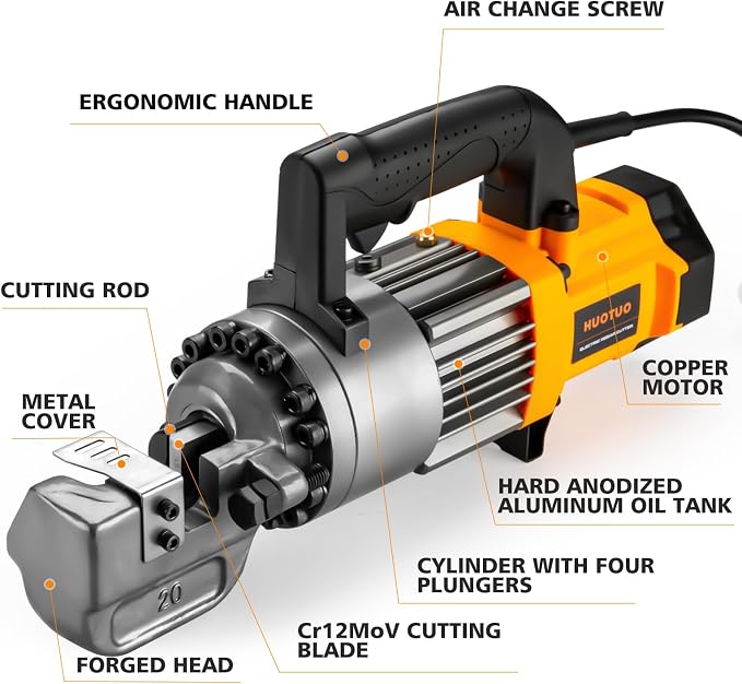 3/4" Electric Hydraulic Rebar Cutter,4-20mm,1050w Portable Rebar Cutter, Cutting Up to #6 Rebar, Cutting Speed 1.5-2S (RC20B-yellow)