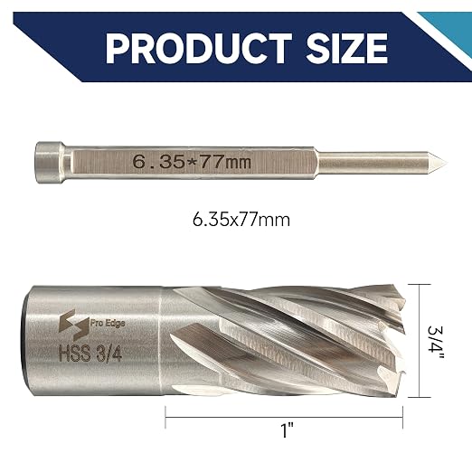 Pro Edge 1-Piece 3/4" Cutting Diameter 1" Cutting Depth Annular Cutter, M2AL HSS Mag Drill Bit with Pilot Pin 3/4" Weldon Shank, for Magnetic Drill Press Steel Plate, Aluminum, Copper