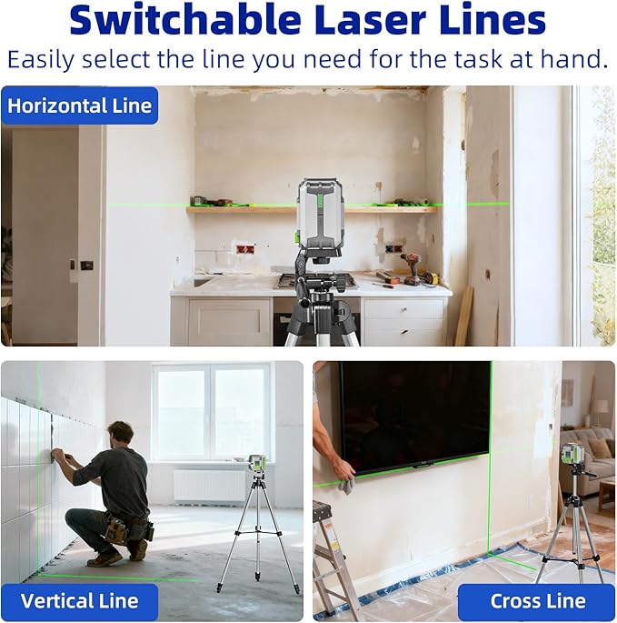 Huepar Pro Laser Level with 55in Tripod, 150Ft Self Leveling Lazer Leveler Tool with Pulse Mode (200Ft), Rechargeable, Switchable Green Cross Lines for Picture Hanging, Tile, DIY/Construction Project