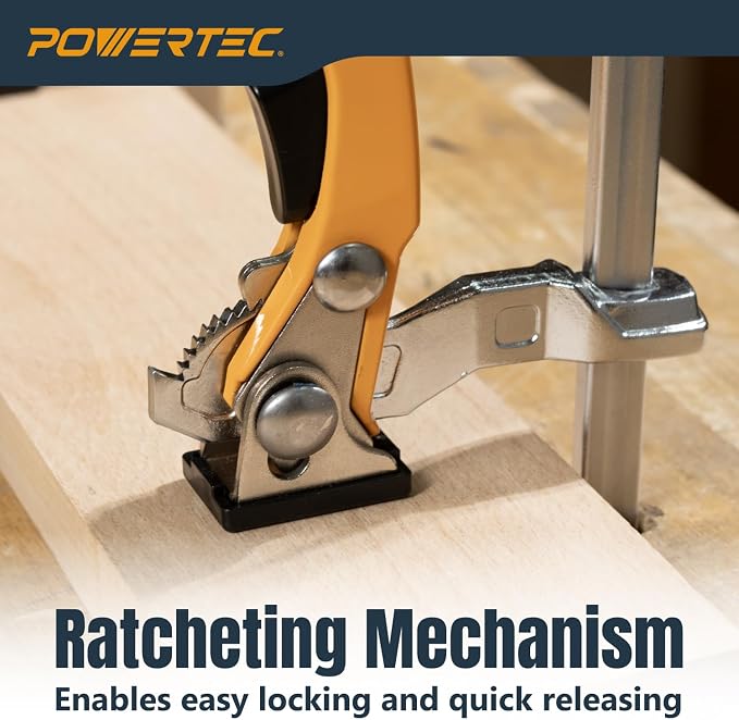 POWERTEC Bench Dog Clamp Set w/Quick Release Ratcheting Table Clamps for 3/4" Dog Holes and MFT/Guide Rail System (72242)