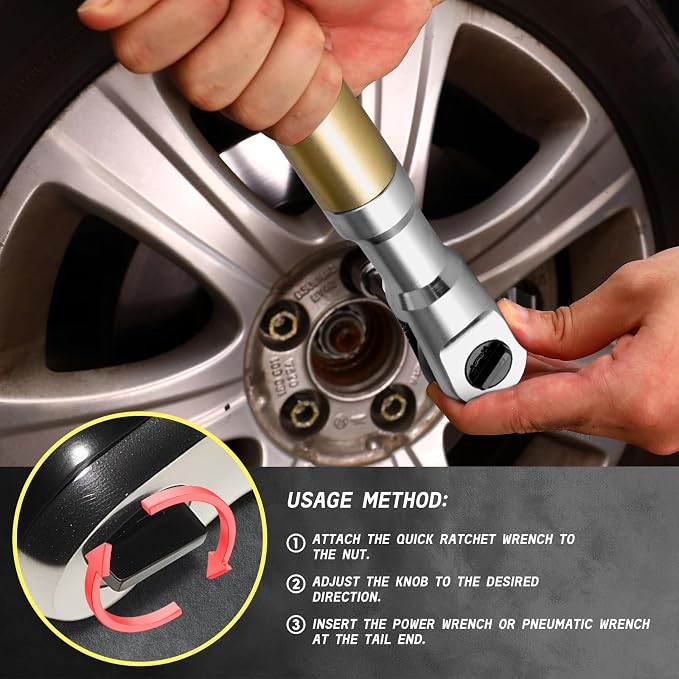 Gold 1/2" Offset Extension Wrench, 120Nm Impact Ratchet, 430mm | Premium gold finish & 42T precision gear for smooth operation. Specifically designed for narrow auto repair working spaces.