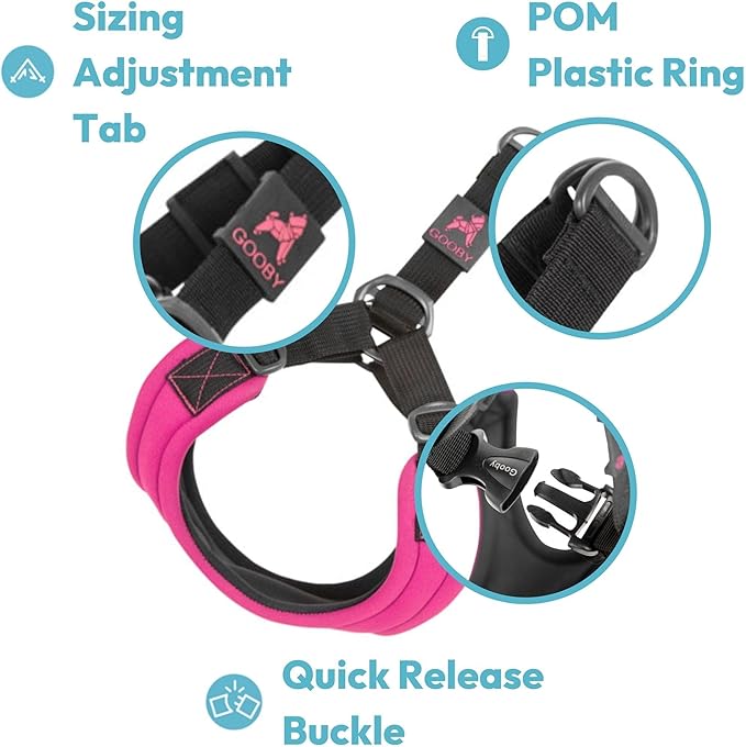 Gooby Escape Free Sport Dog Harness, Choke-Free, Lime, Large | Patented escape-free frame; Reduces choking; 4-point adjustment; Soft neoprene padding; Durable webbed straps