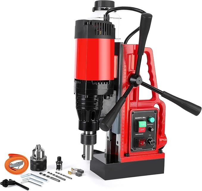 110V 1550W Magnetic Drill Press, 2" Drilling Capacity, 500 RPM, Variable Speed Single-Rail Portable Industrial Drill for Steel, Construction & DIY