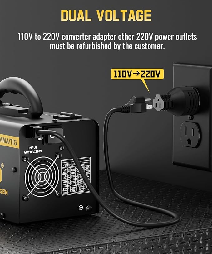 H HZXVOGEN 140A MIG Welder, 110V/220V Dual Voltage, Flux Core MIG/Lift TIG/Stick 3-in-1 Welding Machine with Synergic, IGBT Inverter, Portable Welder