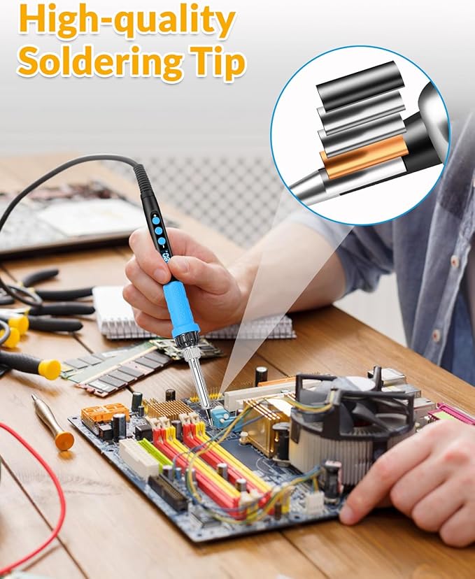 Soldering Iron Kit, 100W High Power Soldering Iron, Fast Heating, Digital Display Temperature Control Accurate 356°F-896°F, Portable Soldering Kit with Protective Cap, Automatic Sleep Mode