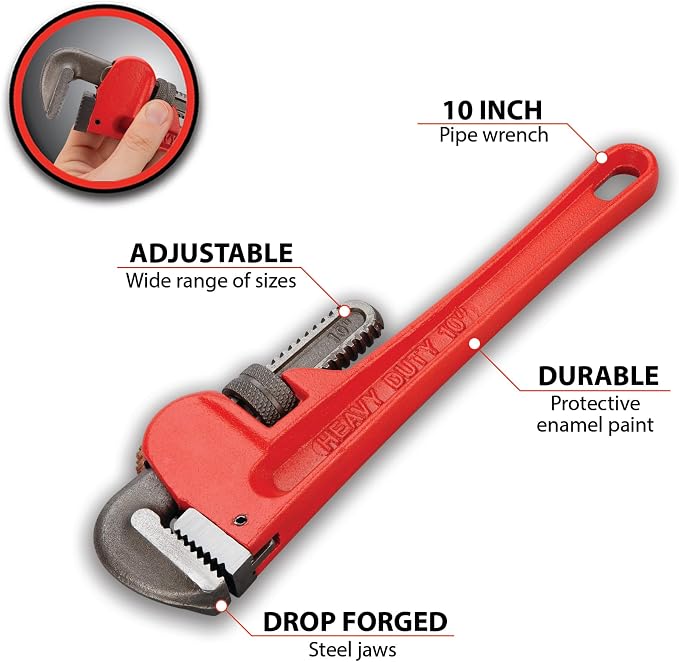 Performance Tool W1133-10B 10 in. Red Pipe Wrench