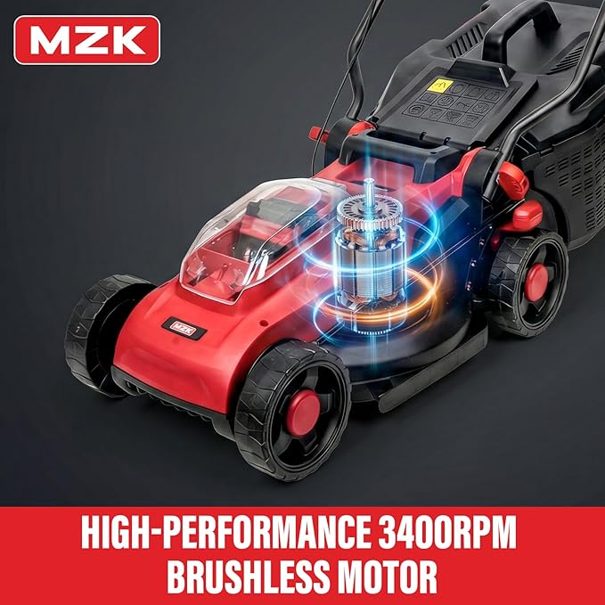 MZK 20V 13" Electric Lawn Mower, Brushless Cordless Lawn Mower with 4-Position Height Adjustment, Walk-Behind Push Mowers with 8 Gallon Grass Bag, 2 x 4.0Ah Batteries & Charger Included