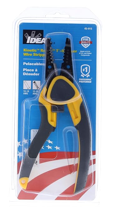 IDEAL Electrical 45-915 Kinetic Reflex T-Stripper - 10-20 AWG, Wire Stripper with Thumb Rest, Plier Nose, Slide Lock, Textured Grips