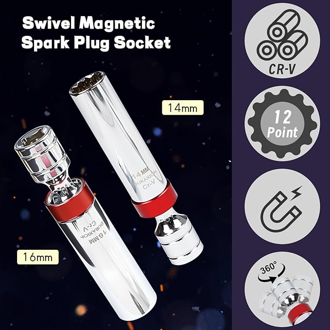 16PCS 3/8" Drive Torque Wrench with Magnetic Spark Plug Socket Set | ±3% Precision Dual Direction Torque Wrenches with 72-Tooth Dual Range Scales with Ft.Lbs and N.m(5-45ft.lb/6.8-61Nm)