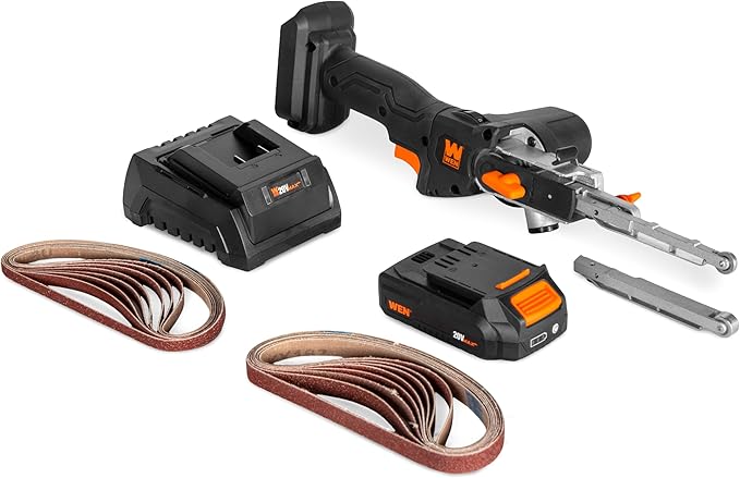 WEN 20V Max Cordless Variable Speed Detailing File Sander, Brushless with 2.0 Ah Lithium-Ion Battery and Charger (20438)