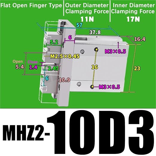 1PCS MHZ2 Pneumatic Finger Cylinder Parallel Gripper MHZ2-10/16/25/32/40D1/D2/D3 Side Thread Aluminium Clamps(MHZ2-10D3)
