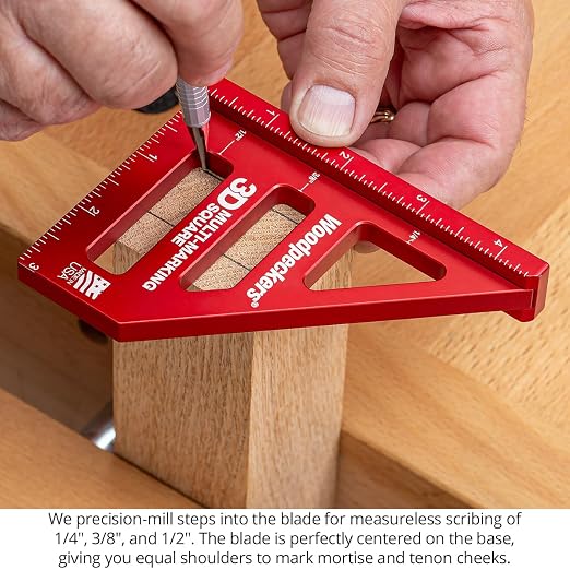 Woodpeckers 3D Multi-Marking Square, Metric Version, USA Made, Feature Packed Aluminum Woodworking Square for Layout, Joinery, Assembly Check