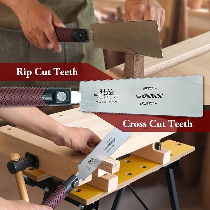 SUIZAN Ryoba Double Edge Saw 8" for Hardwood - Japanese Pullsaw Hand Saws | Professional Pull Saw for Woodworking Furniture Making Carpentry Joinery DIY Tools Sharp Replaceable Blade Rip Crosscut