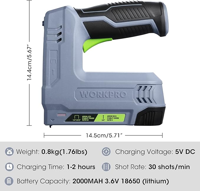 WORKPRO Electric Staple Gun, 2-in-1 Brad Nailer Electric with 2000PCS Staples Nails & USB Charger, 3.6V Staple Gun for Upholstering, Crafts, Carpentry, DIY, Grey