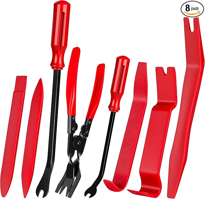 8 Pcs Auto Trim Removal Tool Kit with Non-Scratch Plastic Pry Tool and Fastener Clip Pliers,Door Panel Removal Tool for Car Interior - Fastener, Clip, Door Panel, Molding, and Dashboard