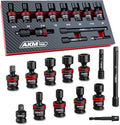 3/8" Drive Universal Impact Socket Set, 13 Piece Swivel Socket Set, Universal Joint Wobble Socket 6-Point, SAE, 5/16"-11/16", Cr-Mo, with Extension Bars, Socket Adapter, Drill Bit Adapter