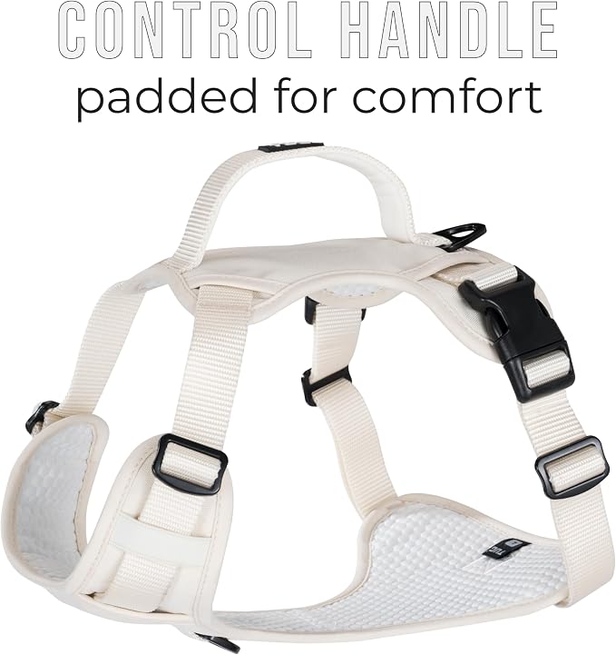 TUG No-Pull Dog Harness, 2 Leash Clips + Padded Handle (Medium, Cream) | Water-Resistant Padded Interior | No-Pull Front Clip | Padded Back Handle | Adjustable Straps