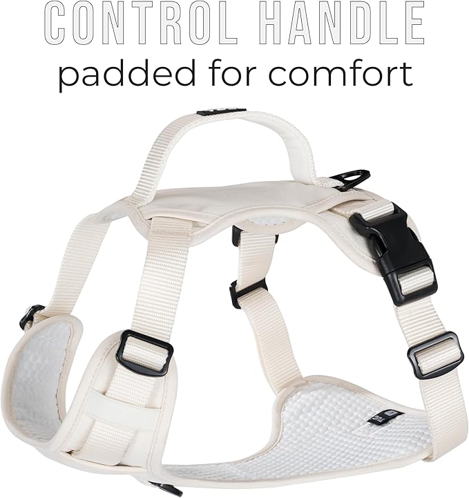 TUG No-Pull Dog Harness, 2 Leash Clips + Padded Handle (Large, Cream) | Water-Resistant Padded Interior | No-Pull Front Clip | Padded Back Handle | Adjustable Straps