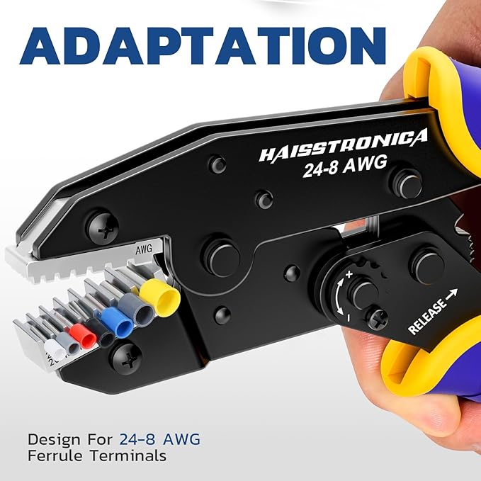 haisstronica ferrule Crimping Tool,24-8 AWG Sleeves Ferrule Ratchet Wire Crimping Tool