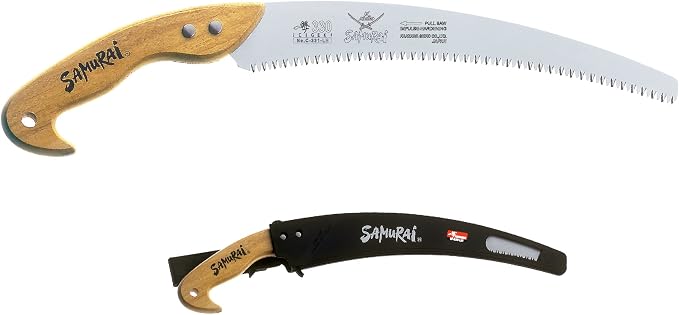 Samurai W-330-LH 13" (33cm) Heavy Duty Wooden Handle Curved Hand Saw Carrying Case, Made in Japan.
