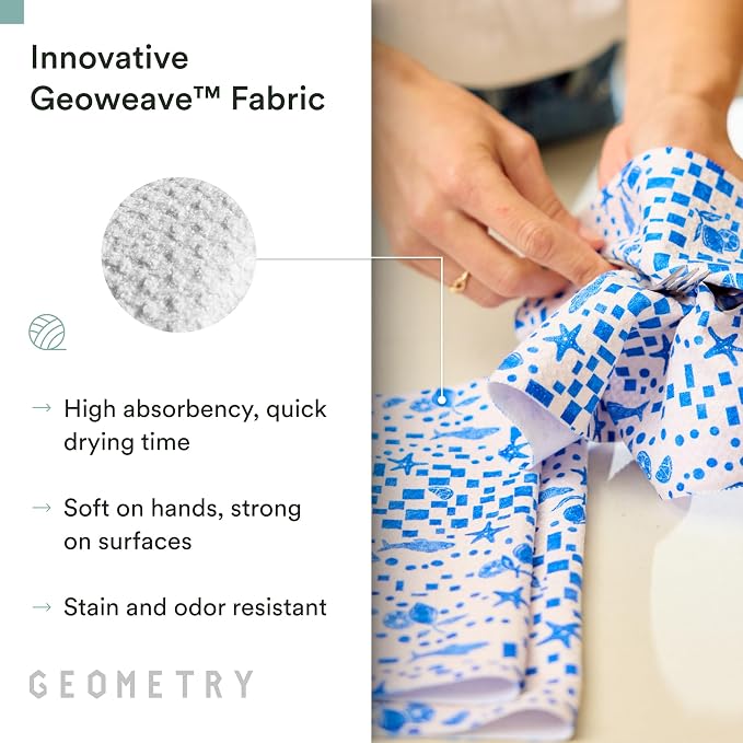 GEOMETRY Dishcloth – Spring & Summer Collection – Quick-Dry, Ultra-Absorbent, Reusable Microfiber Kitchen Towels for Drying & Cleaning - Santorini Tile - 3-Pieces