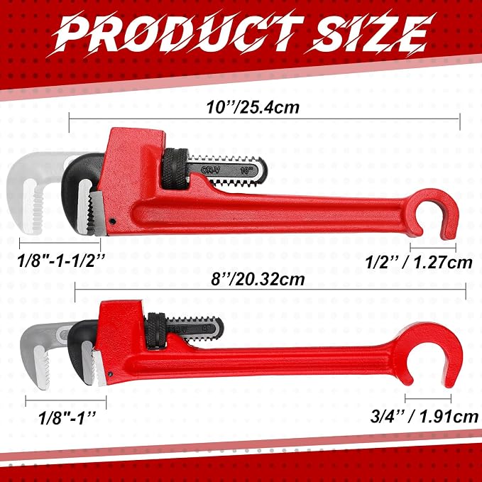 Lasnten 2 Pcs Double Ended Valve Wrench Pipe and Valve Wrench Refinery Wheels Pipe Capacity for Protecting from Damage (8 Inch and 10 Inch)