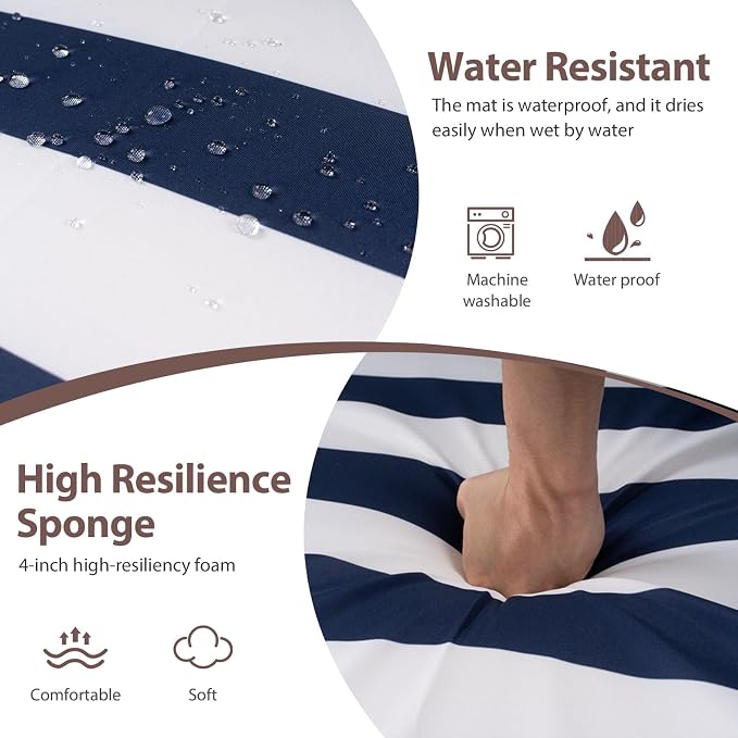 14 Piece Outdoor Furniture Replacement Cushions, Cover+Filling, 25.6" x 25.6" x 4" Foam Waterproof Outdoor Sofa Cushion Sets, Fit Wicker Rattan Sectional Conversation Set, Blue White Stripe
