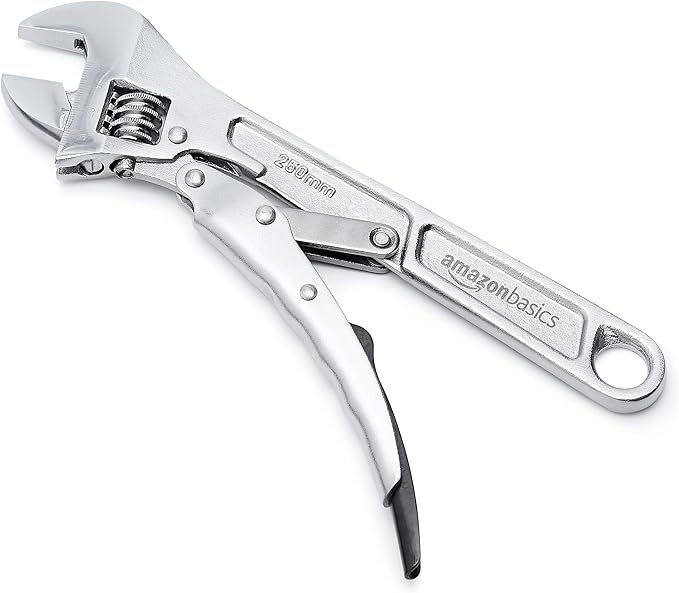 Amazon Basics 10 inch Locking Adjustable Wrench, Precision Machined, Rust Resistant, 2.7 inch x 0.75 inch