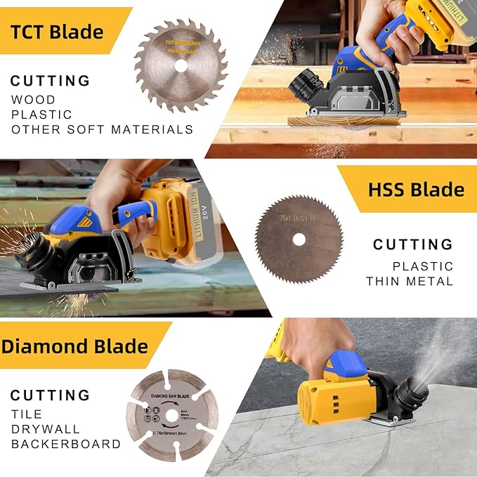 Cordless Cut Off Tool Compatible With DeWalt 20V MAX Battery Compact Saw Brushless with 3" Blades,2 Speed Adjustment Mini Circular Saw19000RPM for Metal/Wood