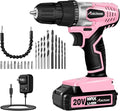 AVID POWER 20V Cordless Drill Set for Home DIY & Beginner Projects - Lightweight Power Drill with Battery Charger & 22 Bits, Variable Speed, 3/8" Keyless Chuck, Ideal for Furniture Assembly (Pink)